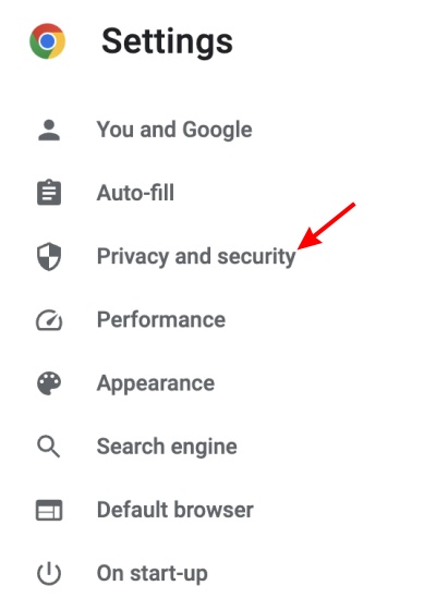 privacy and security menu chrome 