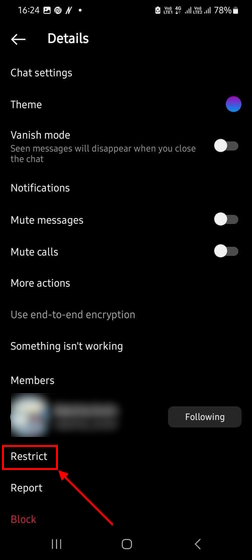 Restrict someone on Instagram on Android