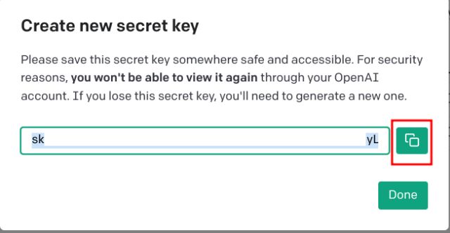 copy openai api key