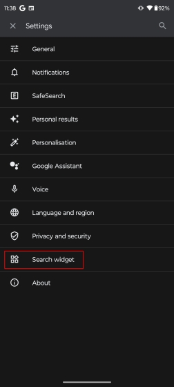 Customize Google Search widget on Android
