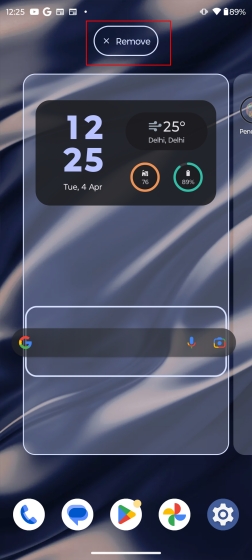 Remove the Google Search Widget from the home screen on Android