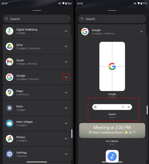 Add Google Search Widget on Android