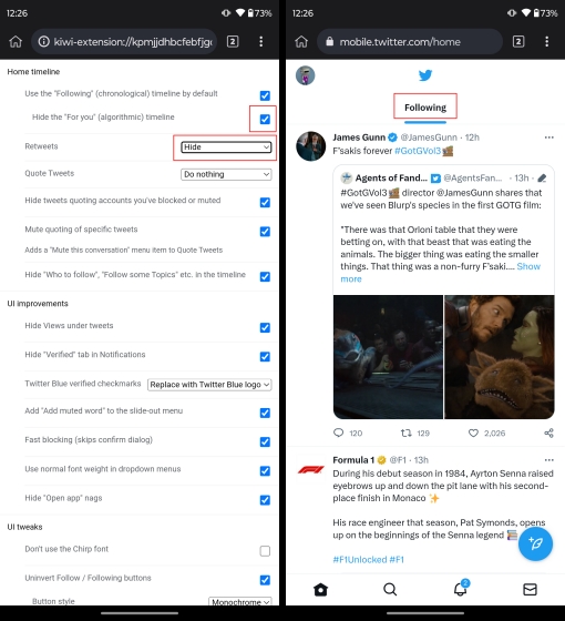 Disable the Twitter "For You" tab on Android