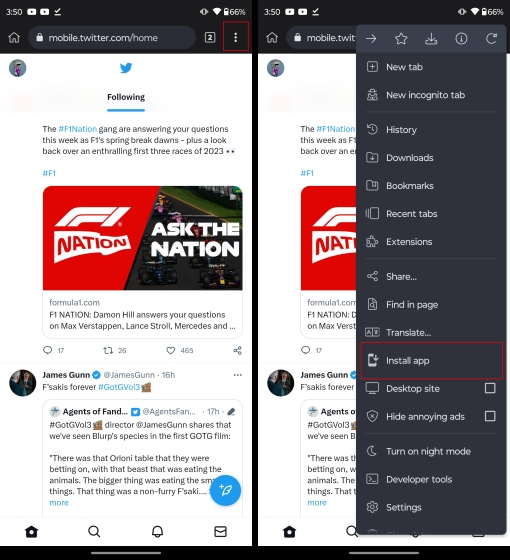 Create a shortcut for Twitter using Kiwi Browser on Android
