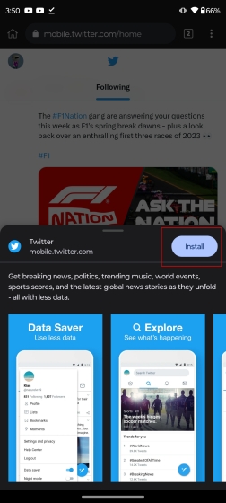 Create a shortcut for Twitter using Kiwi Browser on Android