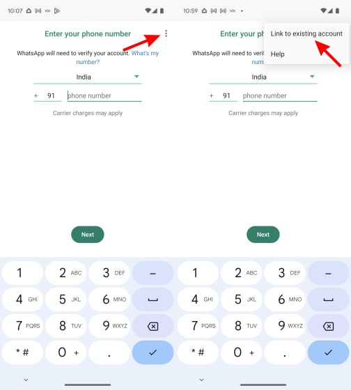 Ellipsis icon and tap on Linked device whatsapp two phones