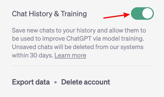 turn off chatgpt history and training 