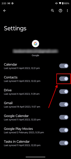 toggle on contacts