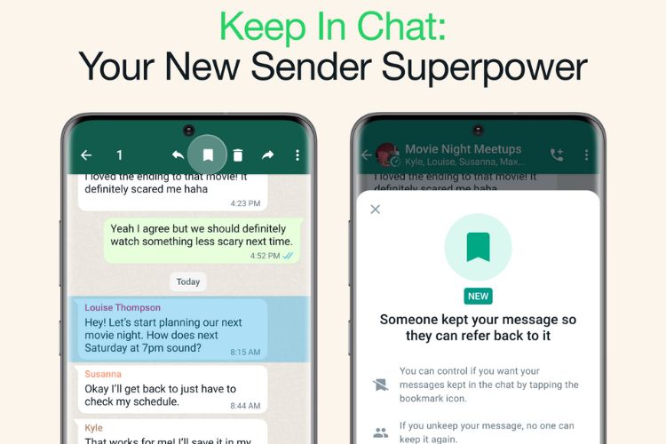 WhatsApp keep in chat messages