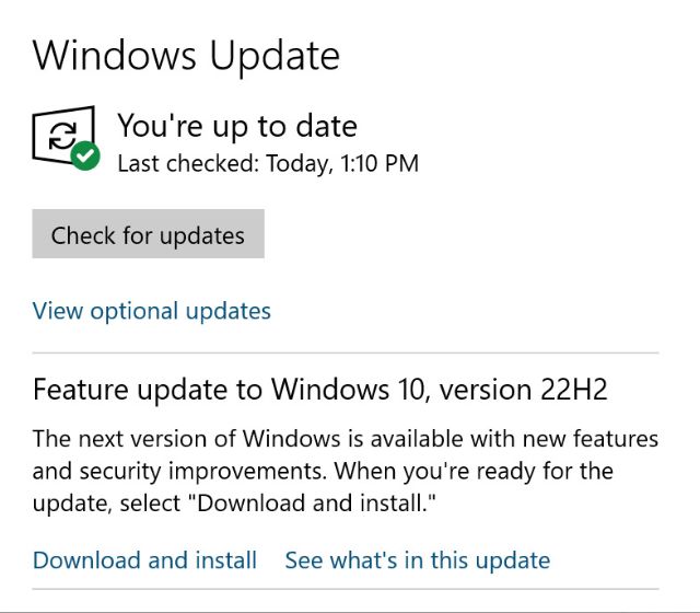 Windows 10 compilação 22H2