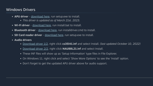 Windows drivers for Steam Deck