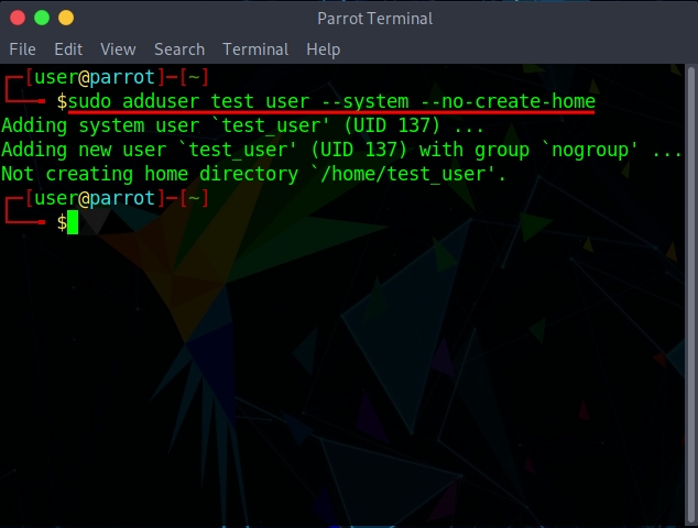 adding new non-login user with the adduser command
