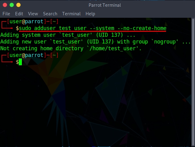 adding new non-login user with the adduser command