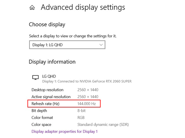 check refresh rate on windows 10