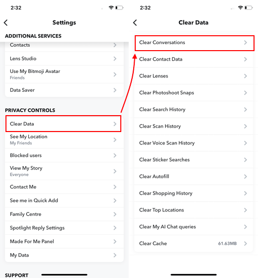 clear conversation snapchat
