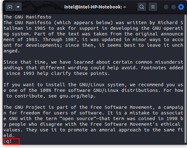 command to exit vim without  saving the file