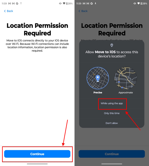 Allow location permissions