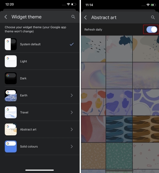 google widget theme options on iphone - new