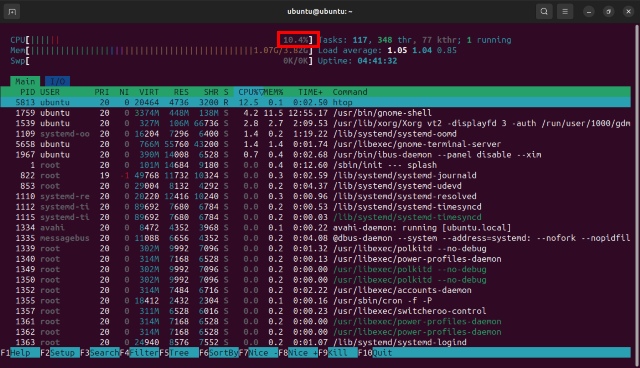 CPU usage with Ubuntu 23.04