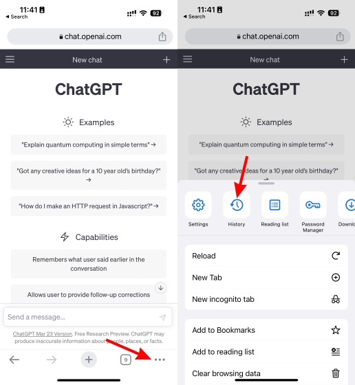 ChatGPT clear cache ios chrome 