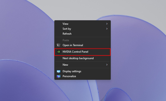 nvidia control panel on right click