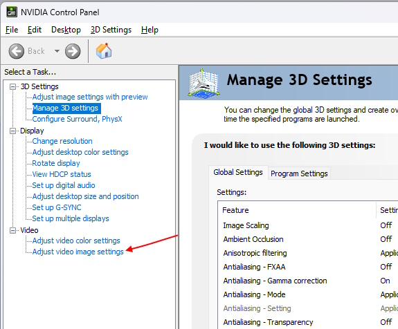 nvidia settings - Nvidia Video Super Resolution