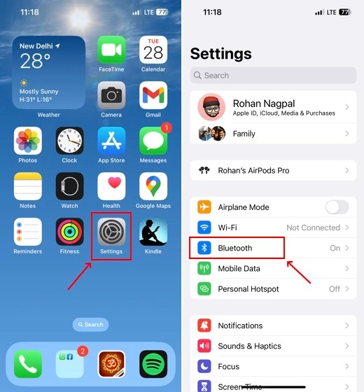 open bluetooth settings on iphone