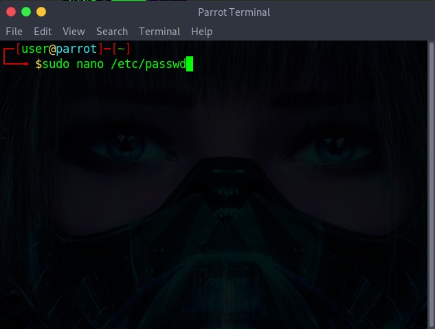 opening /etc/passwd file in nano