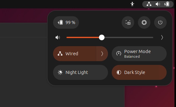 Quick Settings menu in Ubuntu 23.04