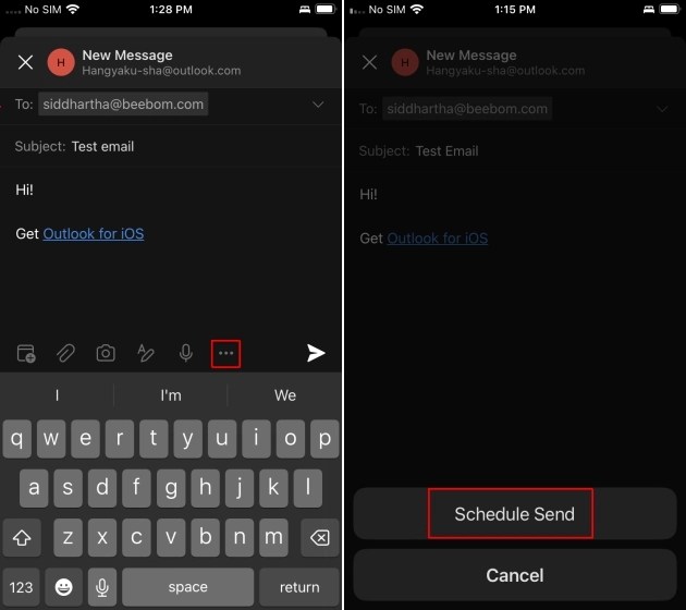 schedule send outlook on ios