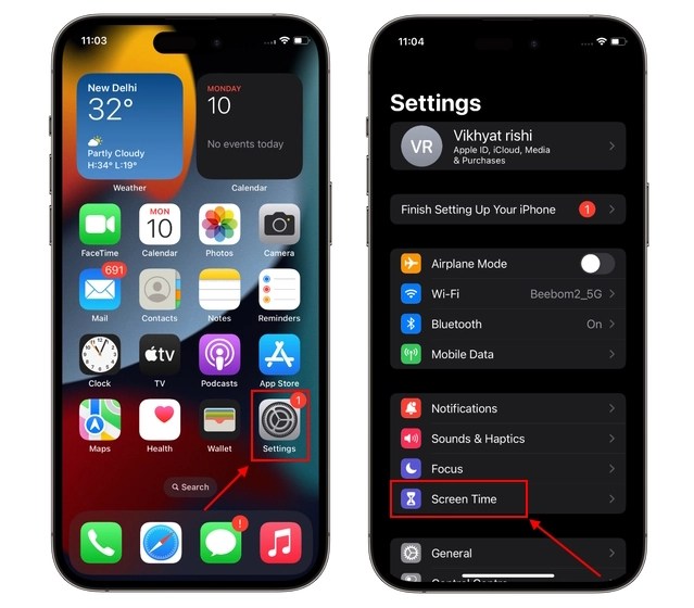 screen time settings on iphone