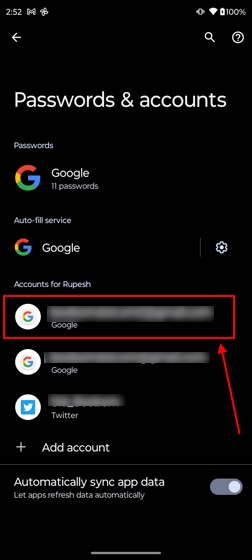 Sync google account data