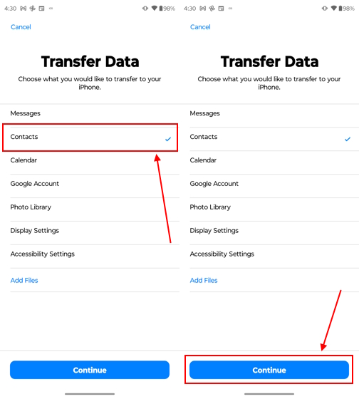 Transfer Android contacts to iPhone