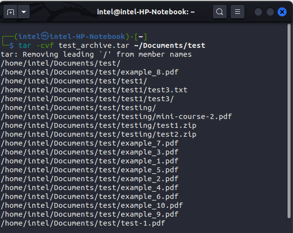 archiving files using the tar command