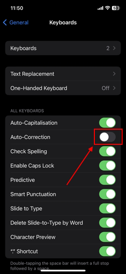 turn off autocorrect on iPhone
