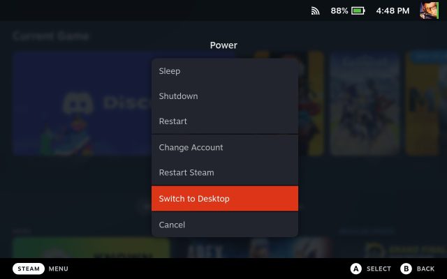 Switch to desktop SteamOS