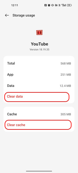Clear data and cache on Android to turn off Restricted Mode on YouTube
