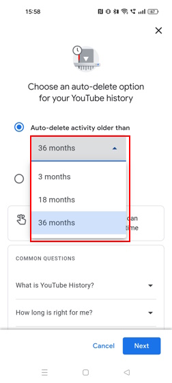 Auto-delete activity older than section on YouTube for Android and iOS