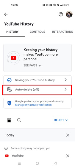How to turn on auto-delete on YouTube mobile