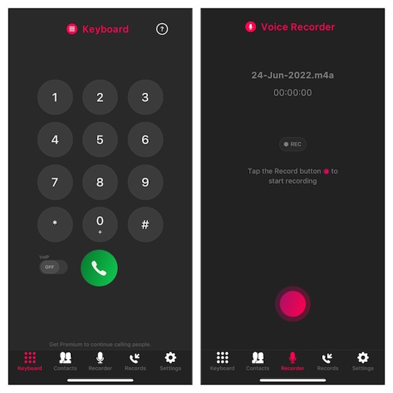 Call Recorder app for iPhone interface