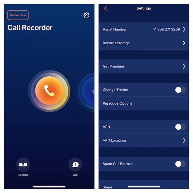 Call Recorder for iPhone iCall interface