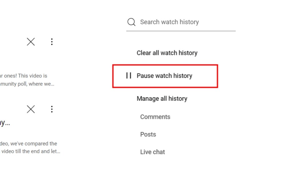 Click on Pause YouTube Watch History Option