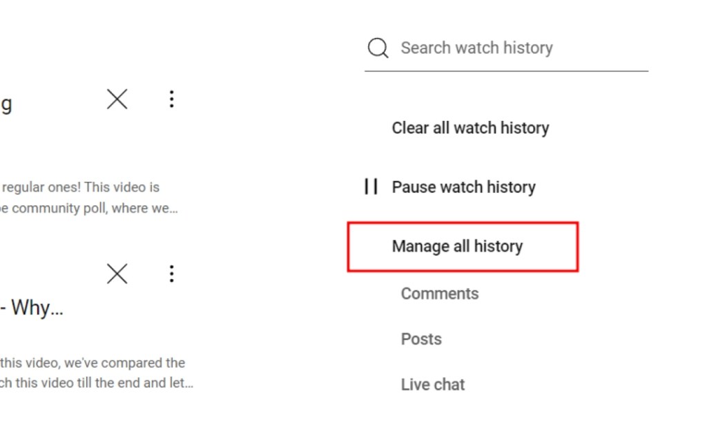 Click on the Manage all History Option