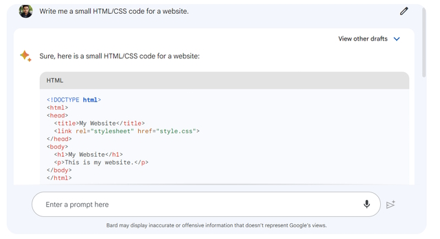 HTML/CSS Code use google bard