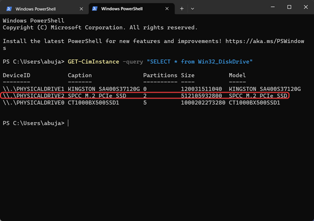 Command to list all available disks in Windows