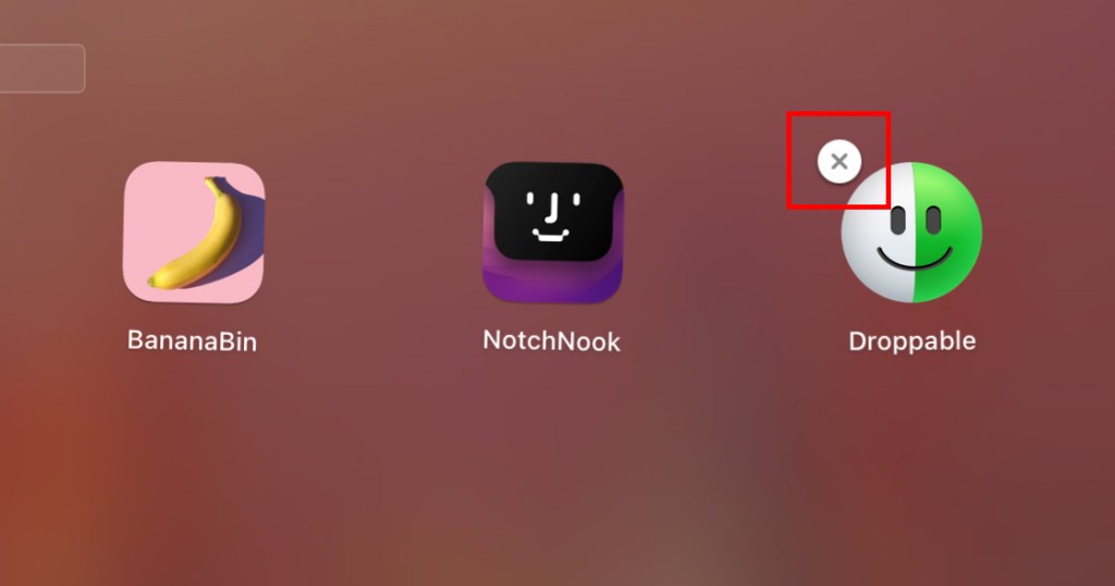 Cross icon to delete an app from Mac Launchpad