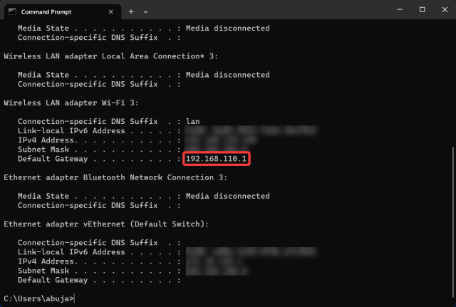 Default gateway address router
