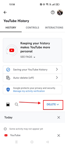 How to delete online youtube history on pc