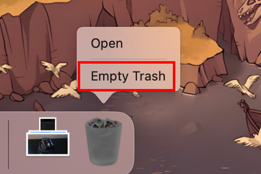 Empty Trash option in Mac