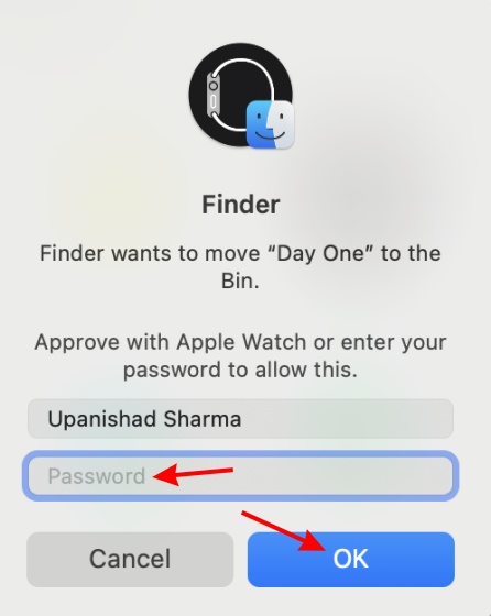 Enter password to delete mac app